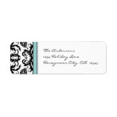 Aqua Blue en Black Damask Stippen Adresetiketten Etiket (Voorkant)