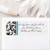 Aqua Blue en Black Damask Stippen Adresetiketten Etiket (Insitu)