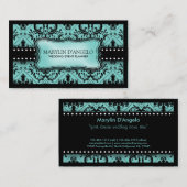 Aqua Blue en Black  Damask Wedding Planner Visitekaartje (Voorkant / Achterkant)