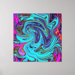 Aqua Blue en Black Groovy Abstract Retro Art Canvas Afdruk