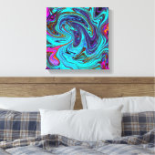 Aqua Blue en Black Groovy Abstract Retro Art Canvas Afdruk (Insitu (Slaapkamer))