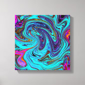 Aqua Blue en Black Groovy Abstract Retro Art Canvas Afdruk (Voorkant)