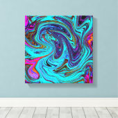 Aqua Blue en Black Groovy Abstract Retro Art Canvas Afdruk (Insitu (Houten vloer))