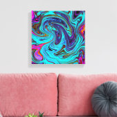 Aqua Blue en Black Groovy Abstract Retro Art Canvas Afdruk (Insitu (Woonkamer))
