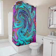 Aqua Blue en Black Groovy Abstract Retro Art