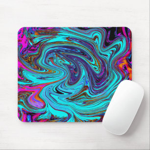 Aqua Blue en Black Groovy Abstract Retro Art Muismat