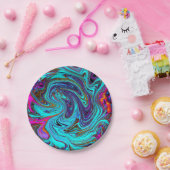 Aqua Blue en Black Groovy Abstract Retro Art Papieren Bordje (Feest)