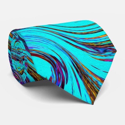 Aqua Blue en Black Groovy Abstract Retro Art Stropdas (Opgerold)