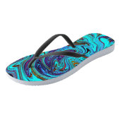 Aqua Blue en Black Groovy Abstract Retro Art Teenslippers (Schuin)
