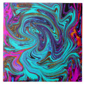 Aqua Blue en Black Groovy Abstract Retro Art Tegeltje (Voorkant)