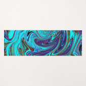 Aqua Blue en Black Groovy Abstract Retro Art Yogamat (Voorkant (horizontaal))