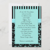 Aqua Blue en Black Striped Invitation Kaart (Achterkant)