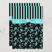 Aqua Blue en Black Striped Invitation Kaart (Voorkant / Achterkant)