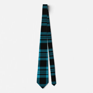Aqua Blue en Black Tartan Plak Patroon Stropdas