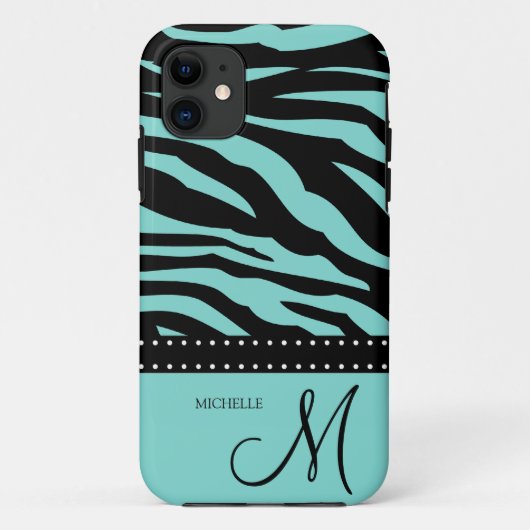 Aqua Blue en Black Zebra Patronen Case-Mate iPhone Case (Achterkant)