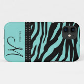 Aqua Blue en Black Zebra Patronen Case-Mate iPhone Case (Achterkant (horizontaal))