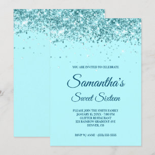 Aqua Blue en Blauwgroen Glitter Sweet Sixteen Kaart
