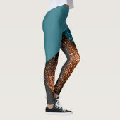Aqua blue en bronze sparkles modern kleurenblok leggings (Rechts)