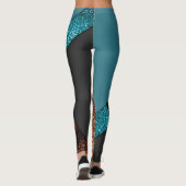 Aqua blue en bronze sparkles modern kleurenblok leggings (Achterkant)