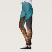 Aqua blue en bronze sparkles modern kleurenblok leggings (Links)