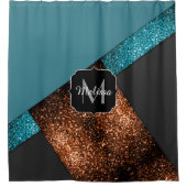 Aqua blue en bronze sparkles modern Monogram Douchegordijn (Voorkant)