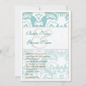 Aqua Blue en Brown Damask Wedding Invitation Kaart (Voorkant)