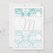 Aqua Blue en Brown Damask Wedding Invitation Kaart (Achterkant)