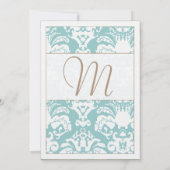 Aqua Blue en Brown Damask Wedding Invitation Kaart (Achterkant)