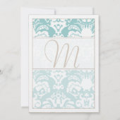 Aqua Blue en Brown Damask Wedding Invitation Kaart (Achterkant)