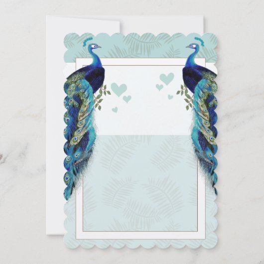 Aqua Blue en Brown Peacock Wedding Invitation Kaart (Achterkant)