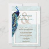 Aqua Blue en Brown Peacock Wedding Invitation Kaart (Voorkant)