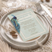 Aqua Blue en Brown Peacock Wedding Invitation Kaart