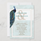 Aqua Blue en Brown Peacock Wedding Invitation Kaart (Voorkant)