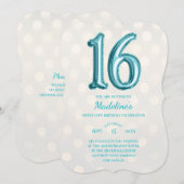 Aqua Blue en Gold Bokeh Faux Foil 16th Birthday Kaart (Voorkant / Achterkant)
