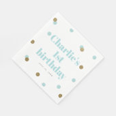 Aqua blue en Gold confetti eerste verjaardag Servet (Hoek)