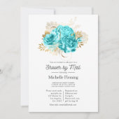 Aqua Blue en Gold Floral Shower per Mail Kaart (Voorkant)