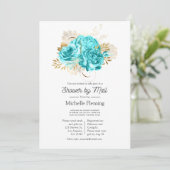 Aqua Blue en Gold Floral Shower per Mail Kaart (Staand voorkant)