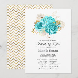 Aqua Blue en Gold Floral Shower per Mail Kaart
