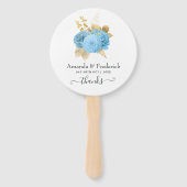 Aqua Blue en Gold Floral Wedding Hand Fan Handwaaier (Voorkant)