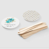 Aqua Blue en Gold Floral Wedding Handwaaier (Niet-gemonteerd)