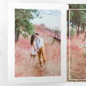 Aqua Blue en Gold Floral Wedding Photo Tri-Fold I Drieluik Uitnodiging (Binnenzijde eerst)