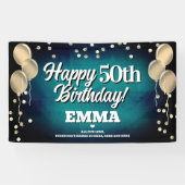 Aqua Blue en Gold Happy Birthday Banner (Horizontaal)