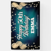 Aqua Blue en Gold Happy Birthday Banner (Verticaal)