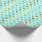 Aqua Blue en Gold Polka Dot Wrapping Paper Cadeaupapier (Hoek)