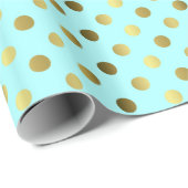 Aqua Blue en Gold Polka Dot Wrapping Paper Cadeaupapier (Rol Hoek)