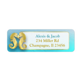 Aqua Blue en Gold Seapaarden Kissing Return Labels