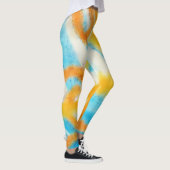 Aqua Blue en Gold Waterverf Art Leggings (Rechts)