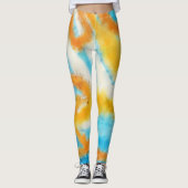 Aqua Blue en Gold Waterverf Art Leggings (Voorkant)