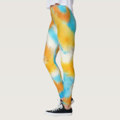 Aqua Blue en Gold Waterverf Art Leggings (Links)
