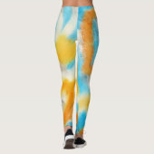 Aqua Blue en Gold Waterverf Art Leggings (Achterkant)